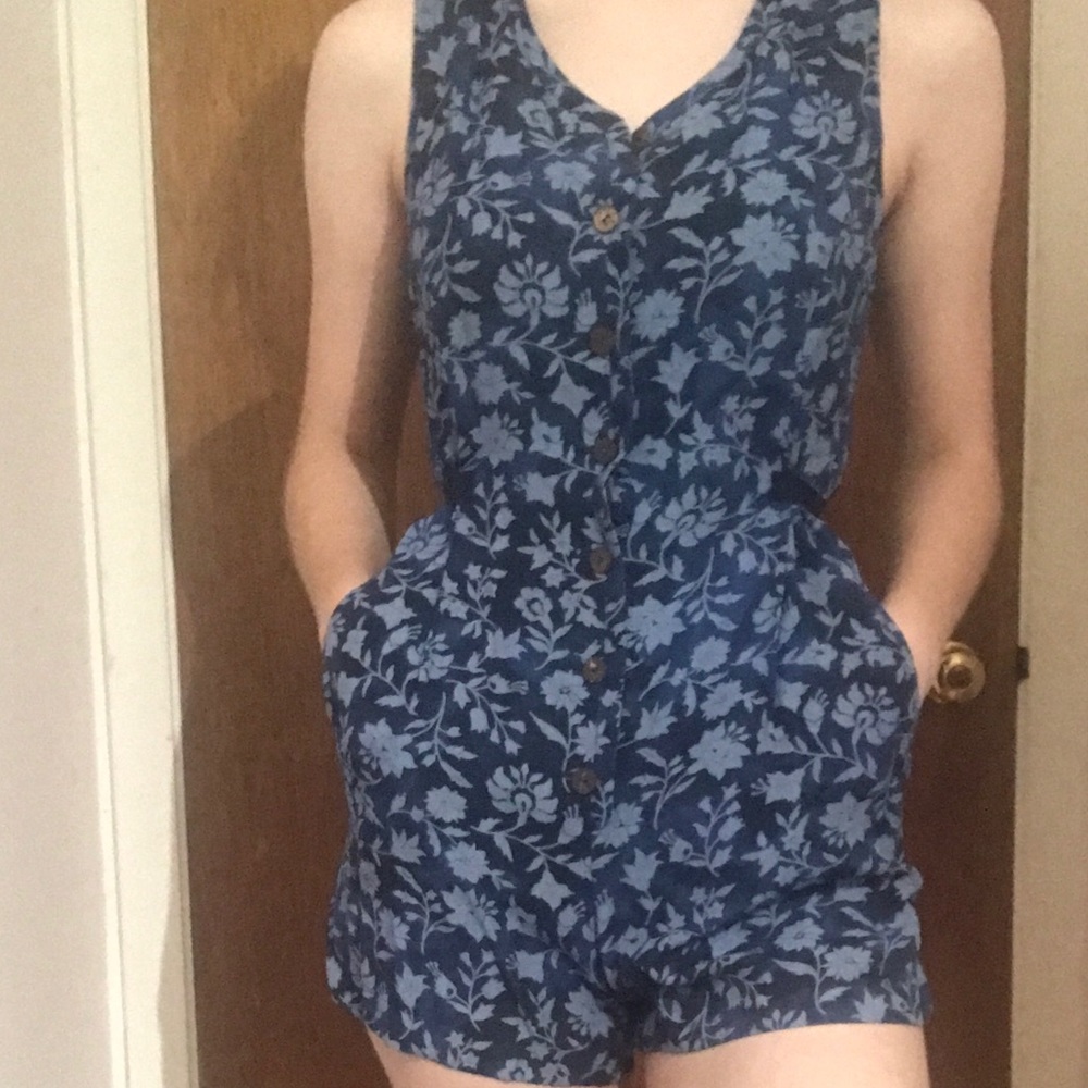 VINTAGE Jessica Floral Blue Tie Back Romper